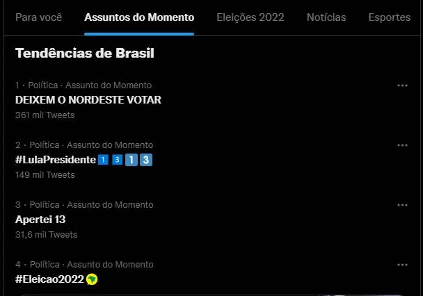 “Deixem o Nordeste Votar” fica entre assuntos mais comentados do Twitter