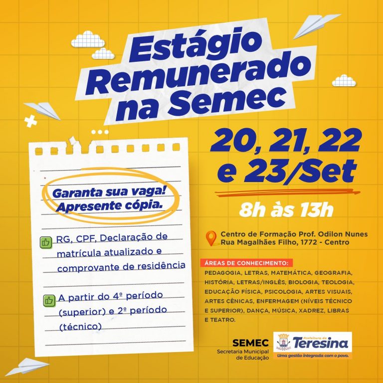 Inscrições abertas para estágio remunerado na Rede Municipal de Ensino