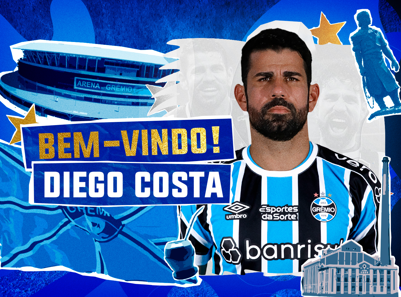 Grêmio anuncia a contratação do atacante Diego Costa