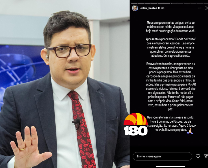 Erlan Bastos, apresentador da TV Meio, revela ter sido vítima de relação abusiva e agressões