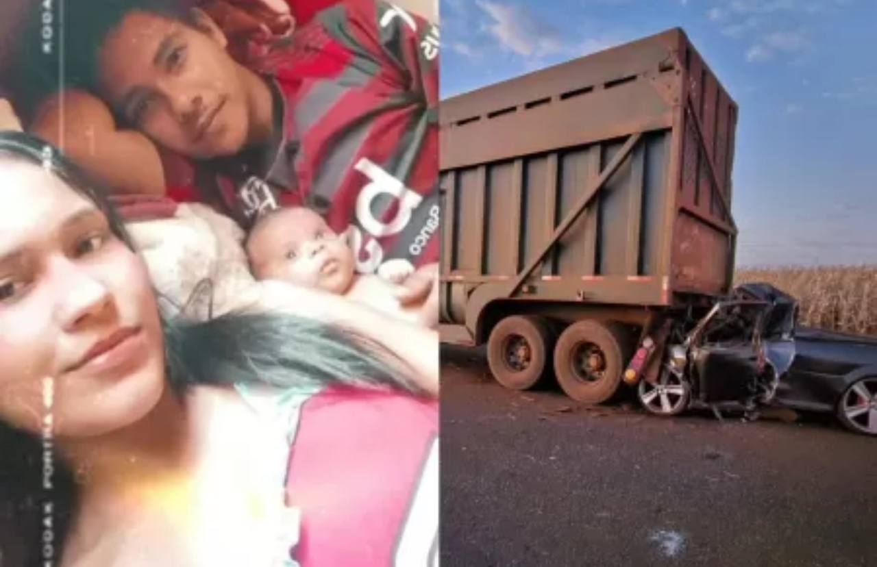 Pai, mãe e bebê morrem após acidente entre carro e caminhão