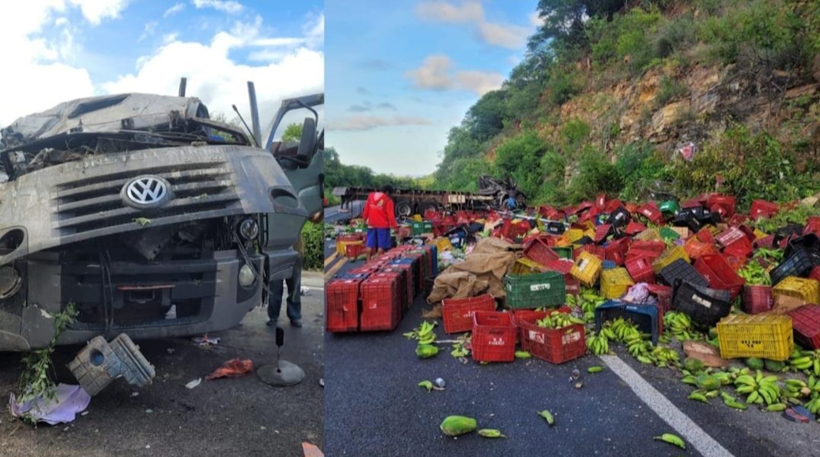 Caminhão carregado de frutas capota na BR-222 em São João da Fronteira