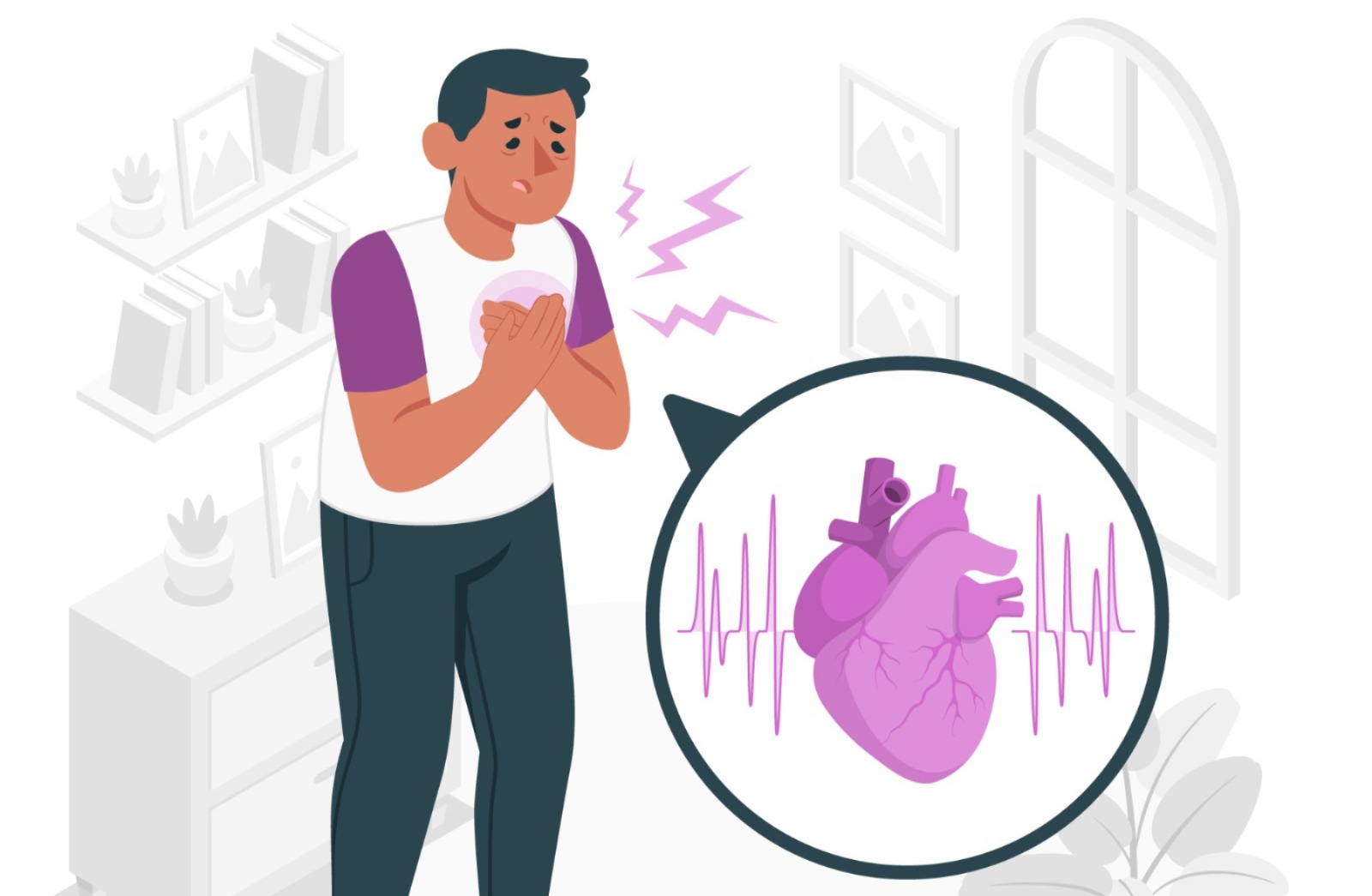 Ilustração de ataque cardíaco, aperto no coração, infarto
