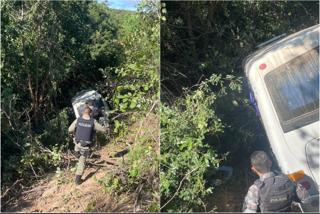 Microônibus com romeiros de Geminiano desce aterro, deixa feridos e motorista morre no local