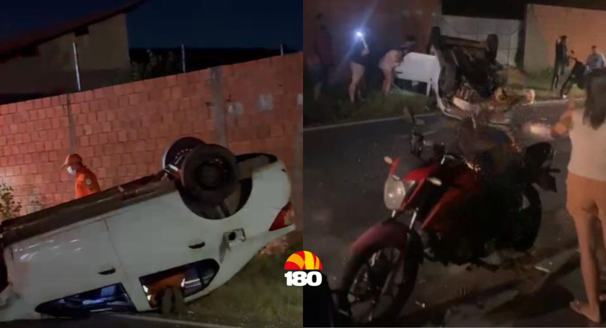 Motorista de aplicativo sofre acidente e capota veículo em Teresina