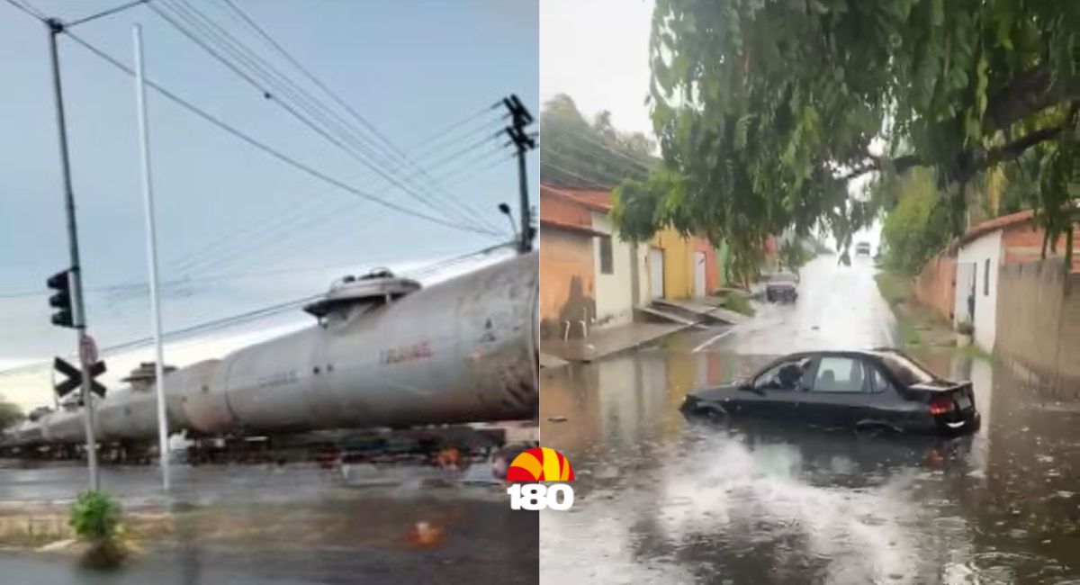 Temporal inesperado provoca alagamentos e paralisa trem de carga em Teresina