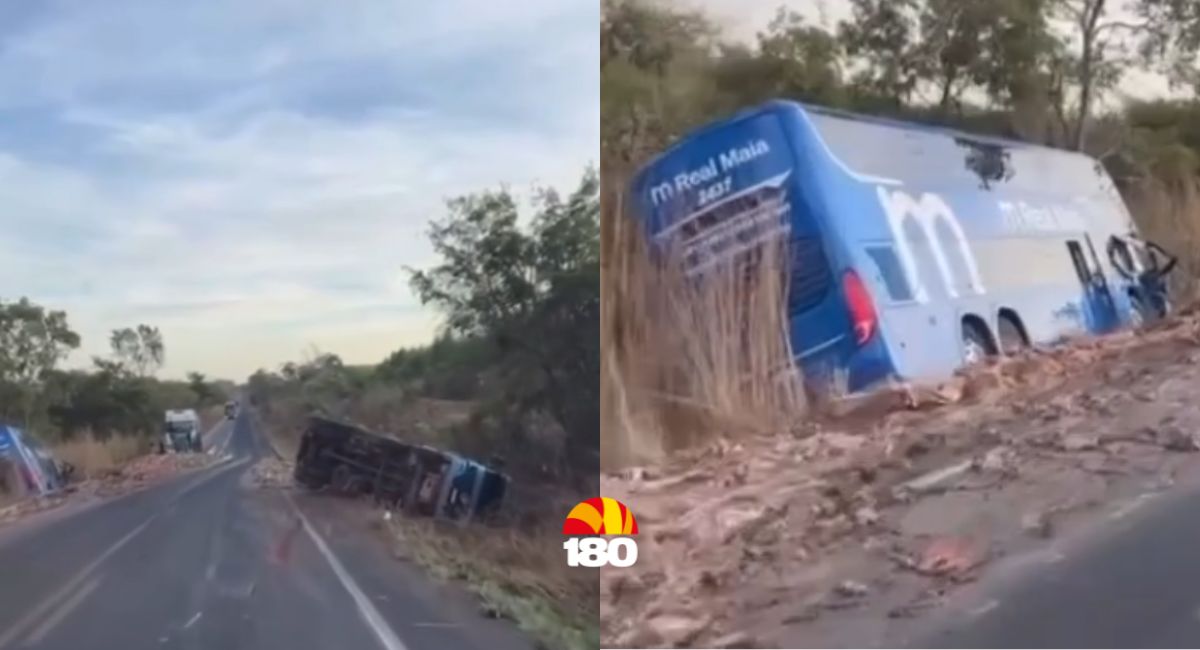 Ônibus da Real Maia sai da pista e acidente mobiliza resgate próximo a Angico, no Tocantins