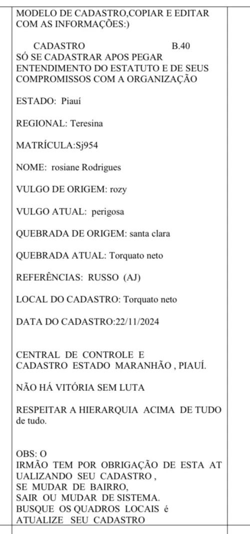 Cadastro do crime