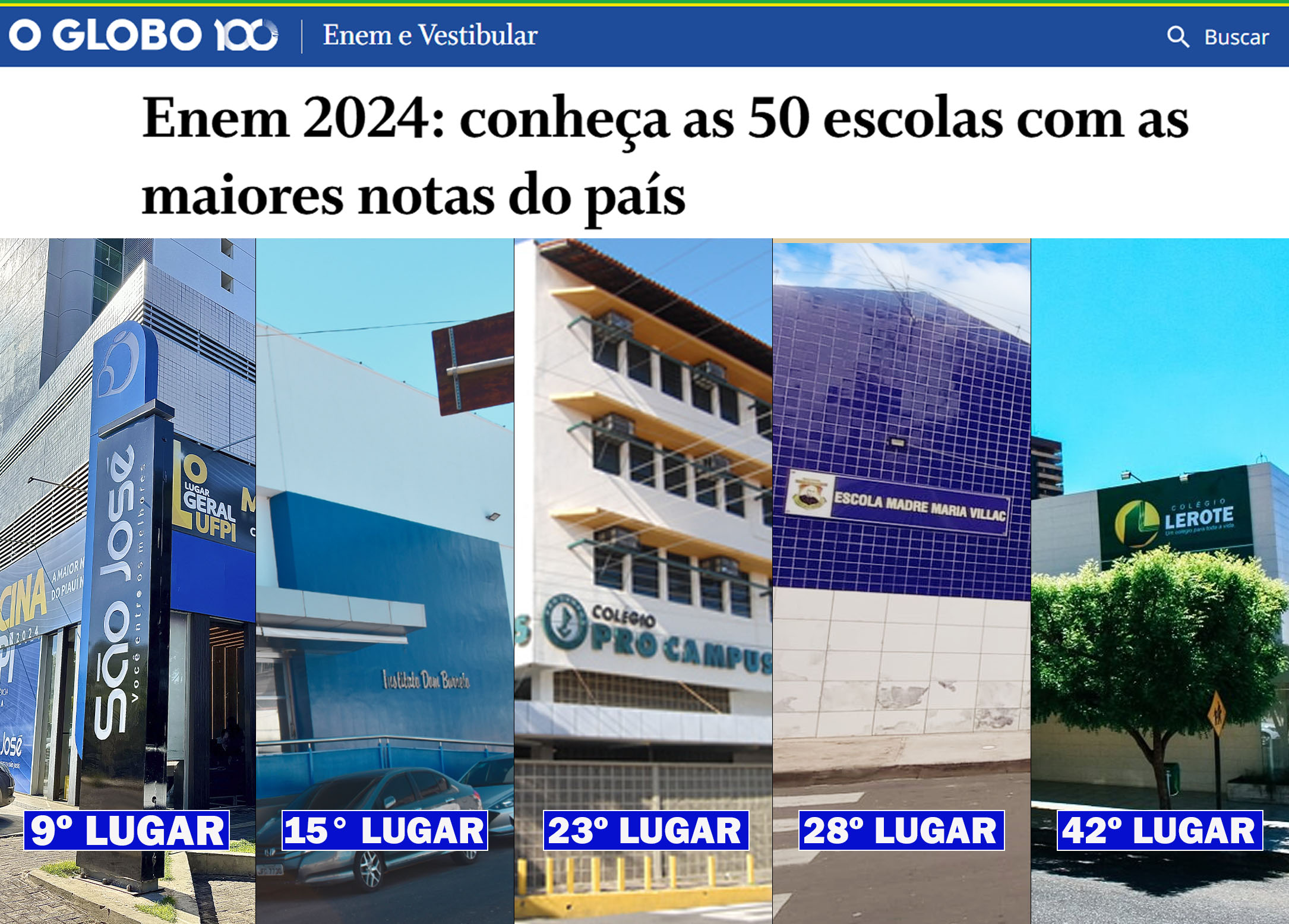 Cinco escolas de Teresina estão entre as 50 melhores do Brasil no Enem 2024, segundo O Globo