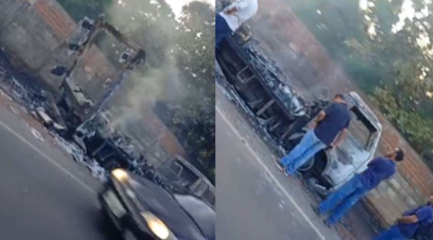 Caminhão é destruído por incêndio na PI-112, em Teresina