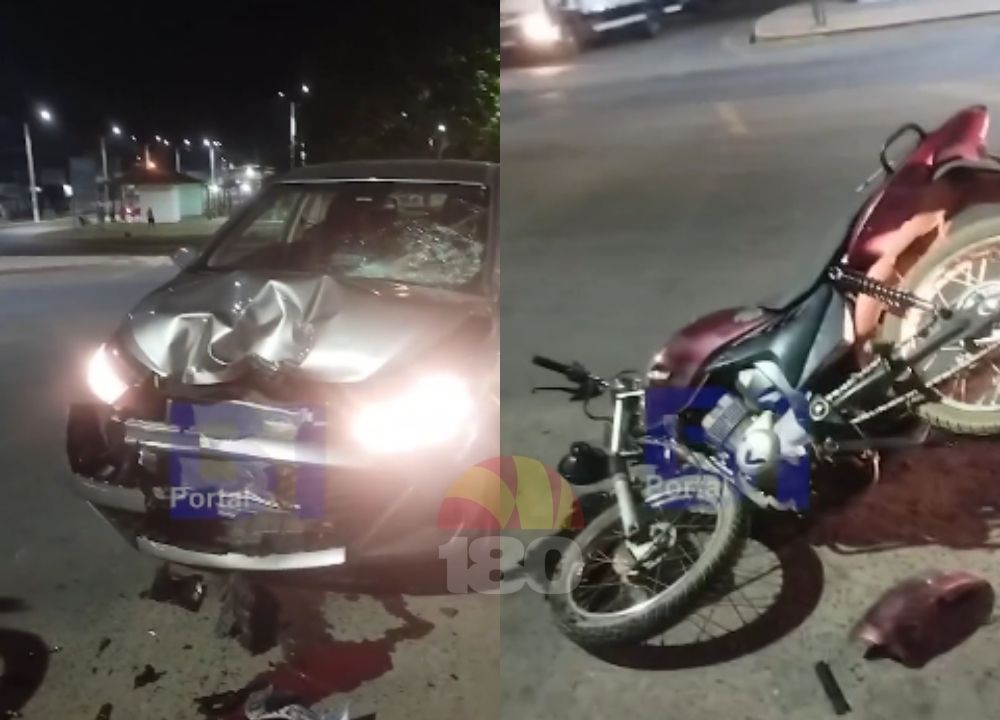 Grave acidente entre moto e carro deixa jovem ferida no centro de Monte Alegre