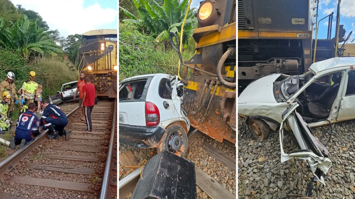 Homem morre após carro ser arrastado por trem em Juiz de Fora (MG)