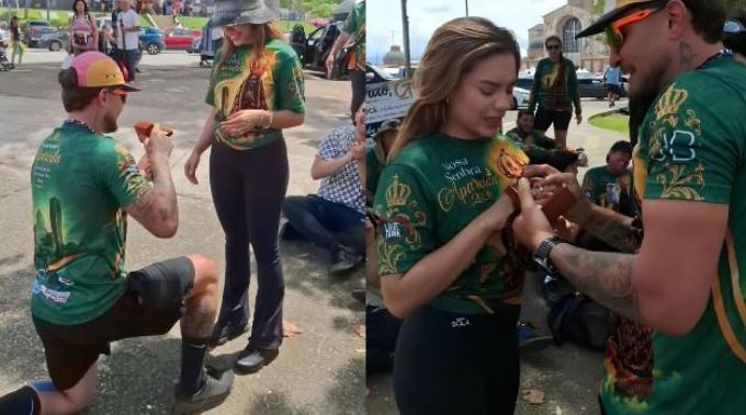 MC Gui pede namorada em casamento durante romaria