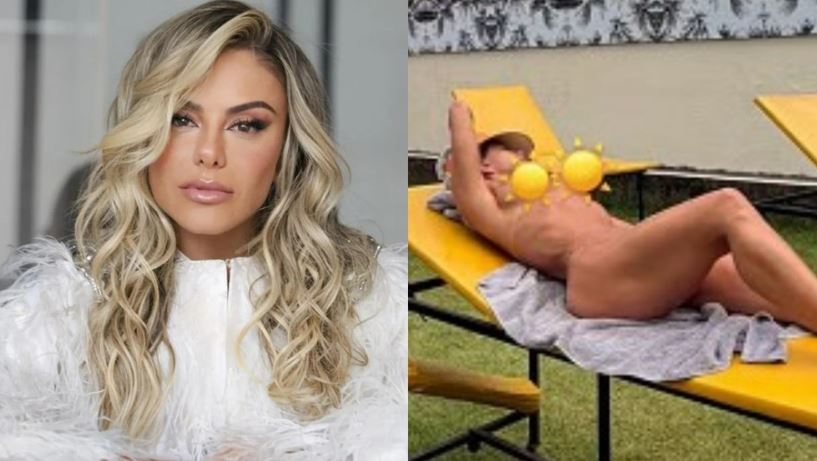 Poliana Rocha compartilha foto de topless tomando sol em jardim