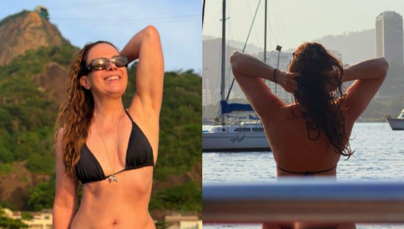 Regina Volpato faz topless em praia no Rio