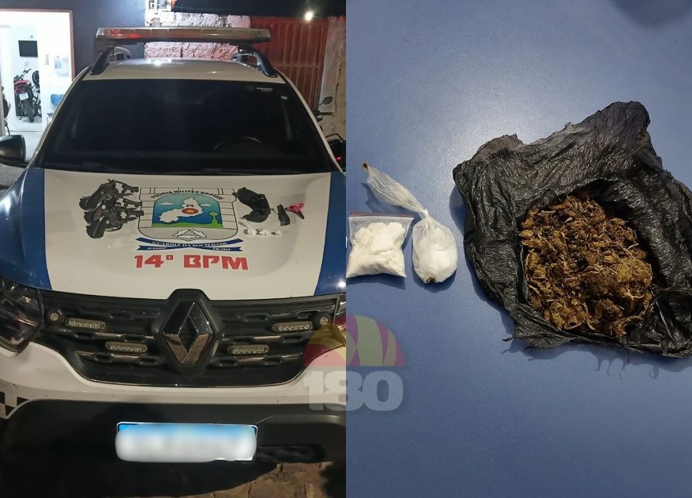 Três revólveres e drogas são apreendidos em balneário durante festa em Oeiras