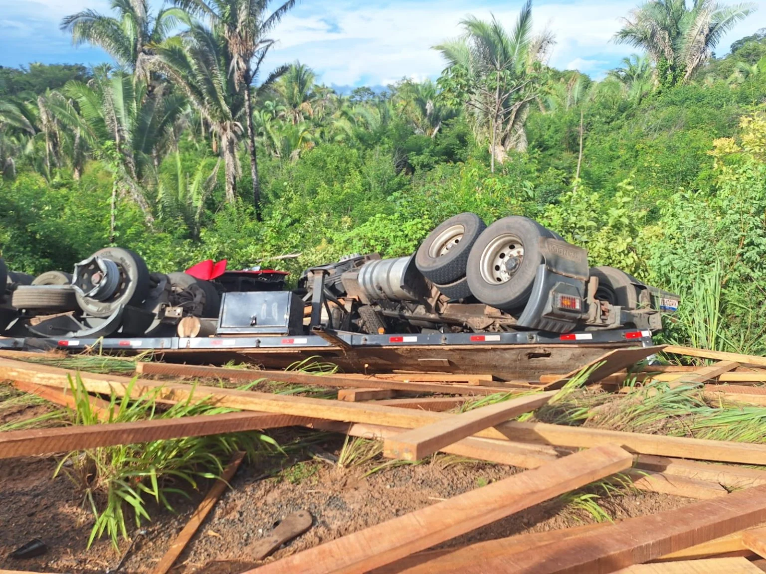 Motorista morre após caminhão cair em ribanceira na BR-316, vítima ficou presa às ferragens