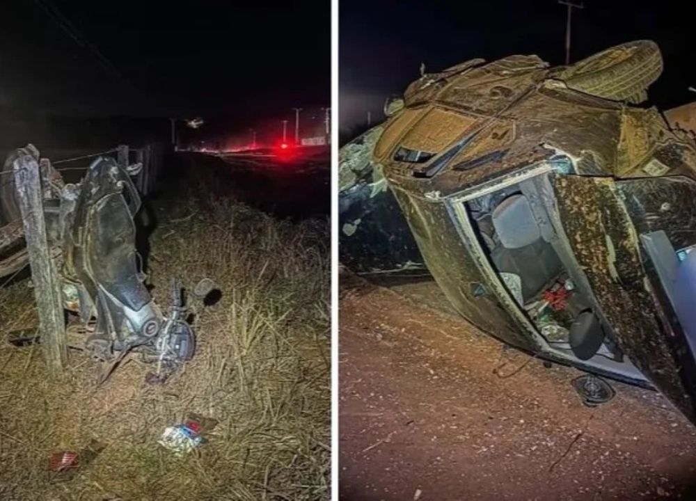 Batida entre carro e moto deixa 3 mortos e 2 feridos; grávida entre as vítimas