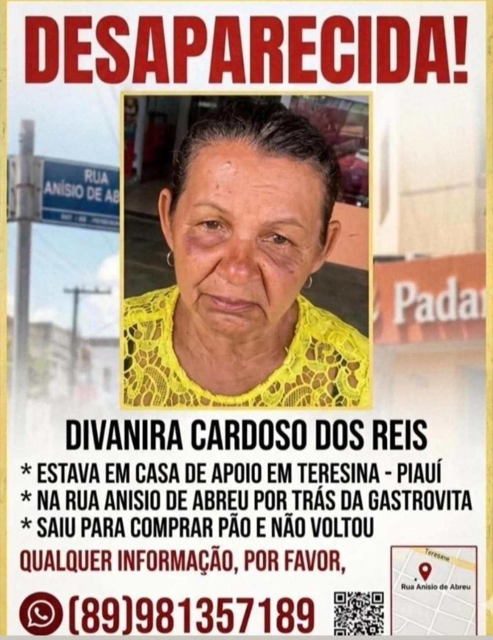 Idosa desaparece após sair de casa de apoio no Centro de Teresina