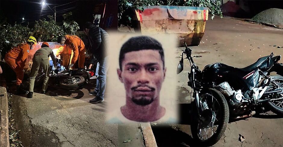 Motociclista morre após colidir contra caçamba de entulhos