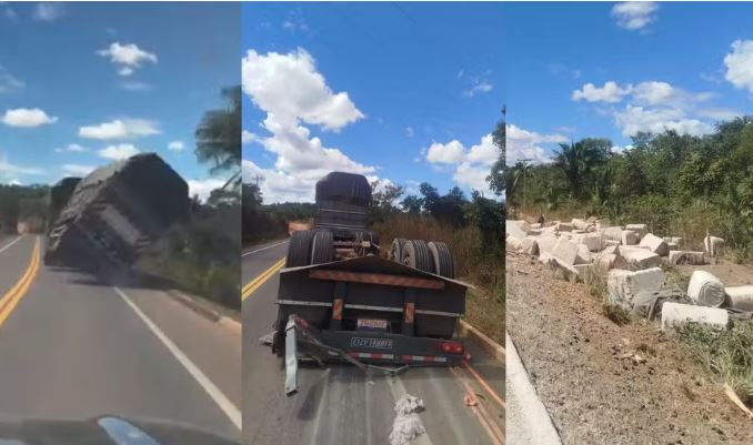 Motorista perde controle e carreta carregada de algodão tomba em rodovia do PI