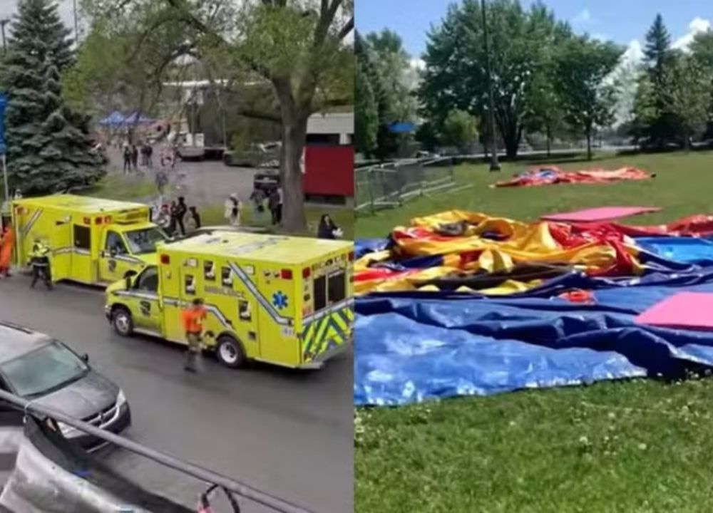 Tragédia em parque: Menina de 3 anos morre após brinquedo inflável ser lançado por vendaval