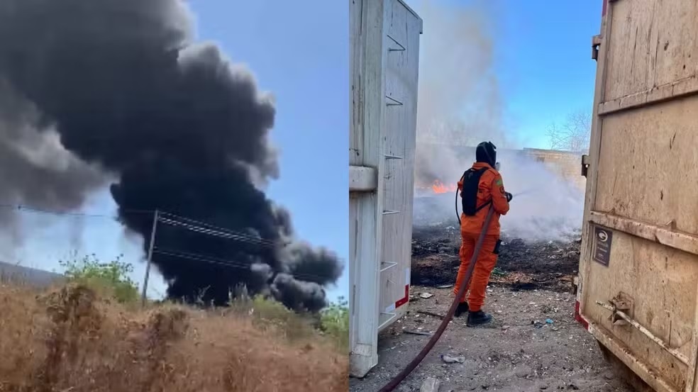Incêndio de grandes proporções atinge fábrica de recicláveis em Picos