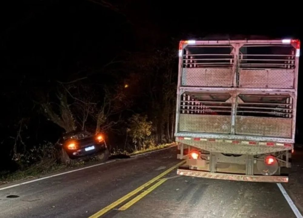 Motorista de 69 anos morre após picape bater em caminhão e ser lançada para fora de rodovia