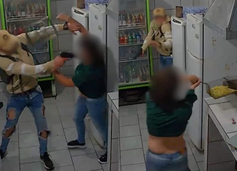 Vídeo: Cozinheira de drive-in reage a assalto violento e joga óleo quente em suspeito armado