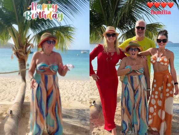 Celebrando 84 anos, Susana Vieira reúne família no Caribe e esbanja vitalidade