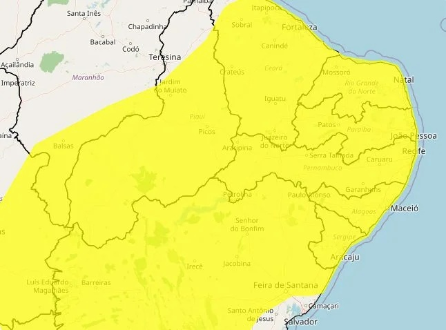 Inmet emite alerta de vendaval para o Piauí e outros 13 estados
