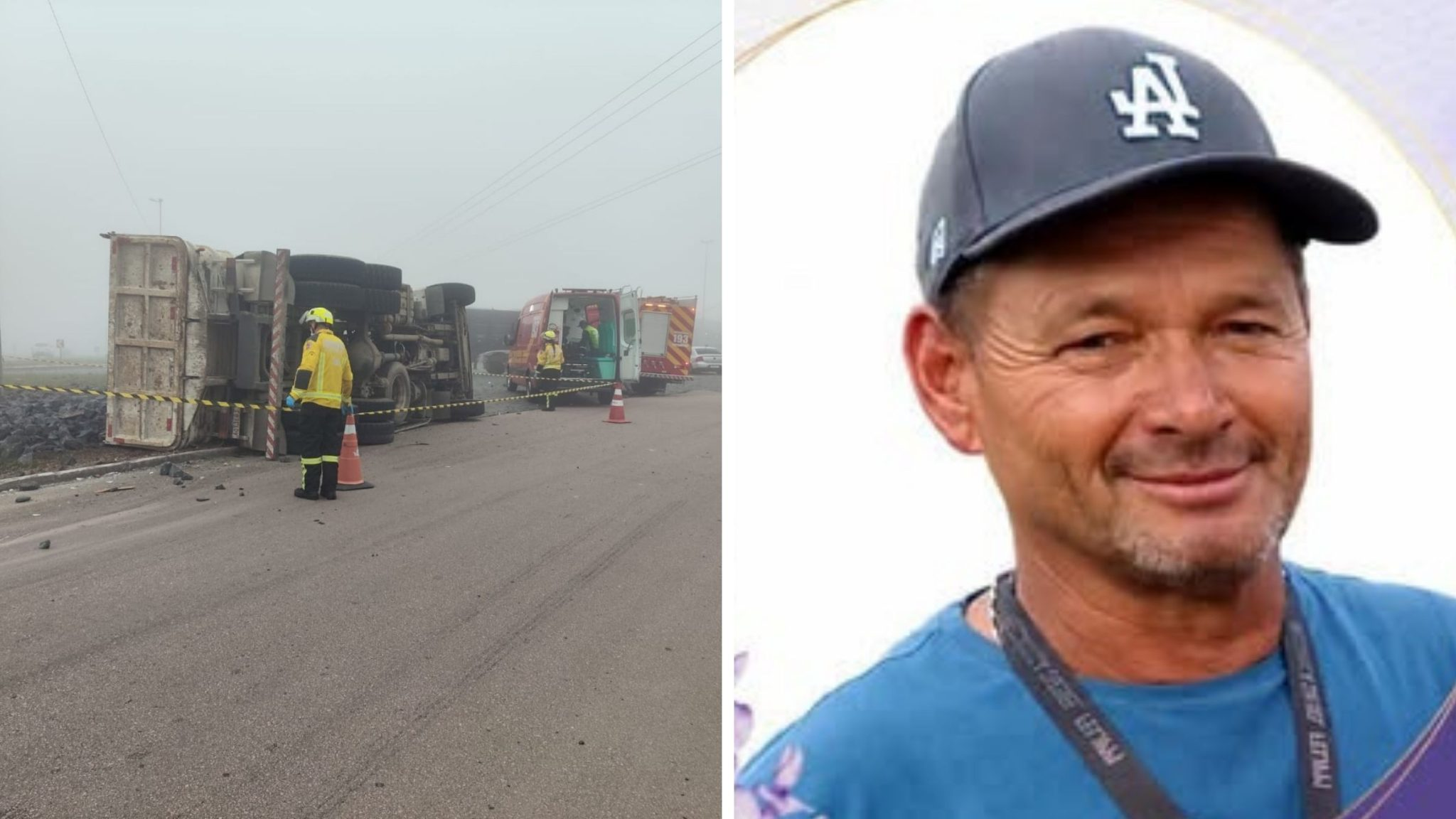 motorista morre após caminhão capotar na BR-116 em meio à neblina em SC