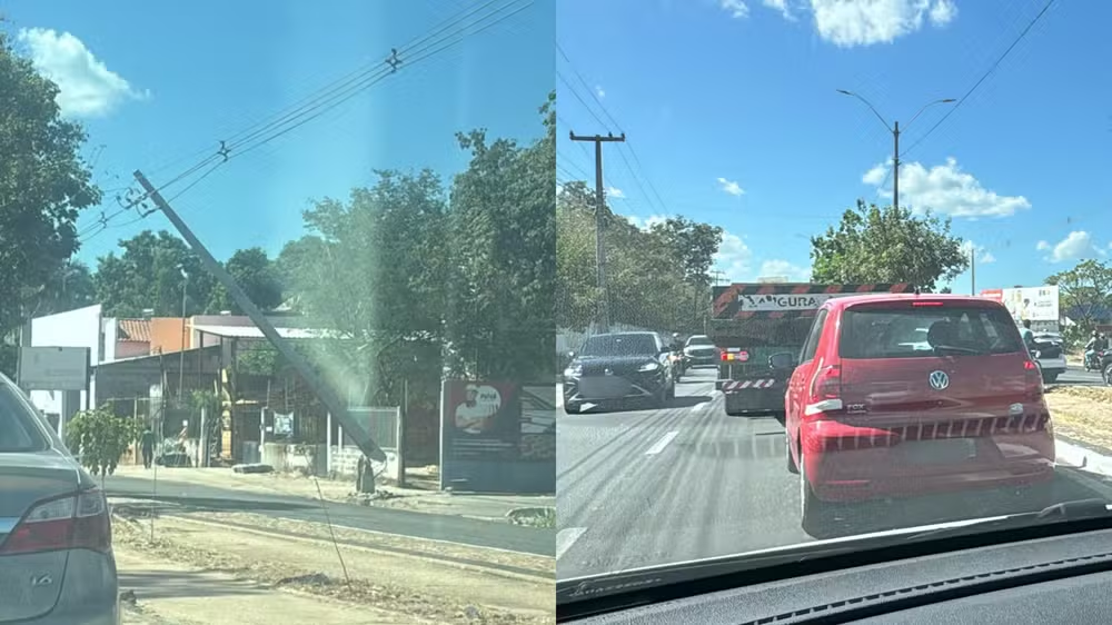 Poste com risco de queda interdita parcialmente a Avenida Presidente Kennedy em Teresina
