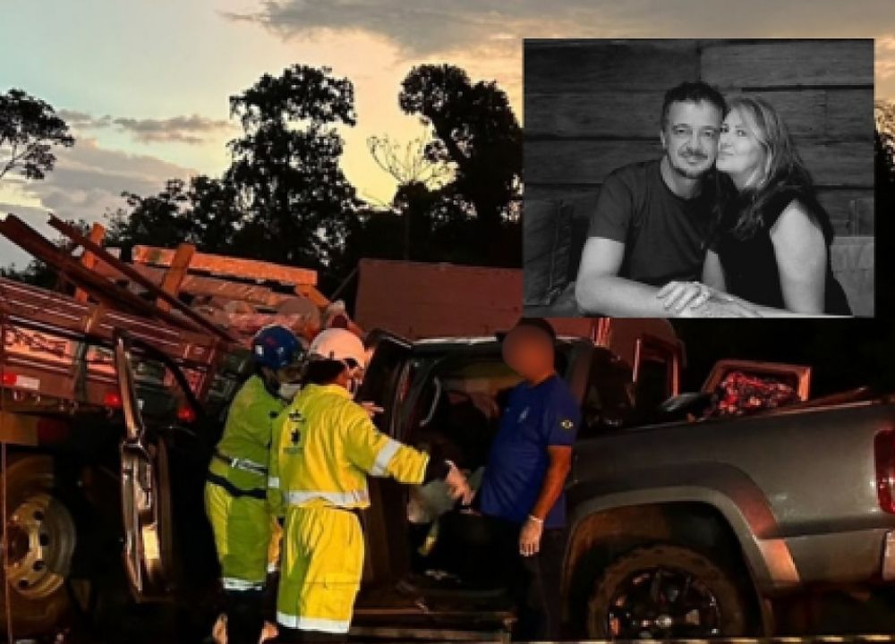 Casal morre e duas pessoas ficam feridas em acidente entre caminhonete e carreta na BR-163