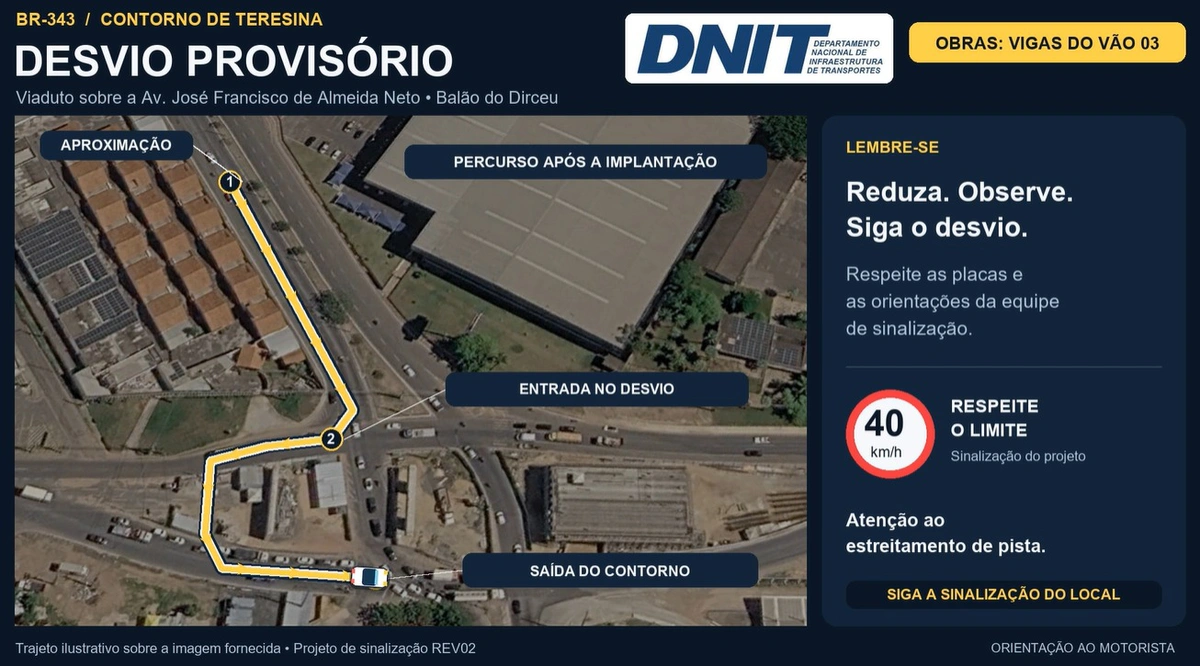 DNIT muda trânsito na entrada do Dirceu para avançar nas obras do viaduto da BR 343