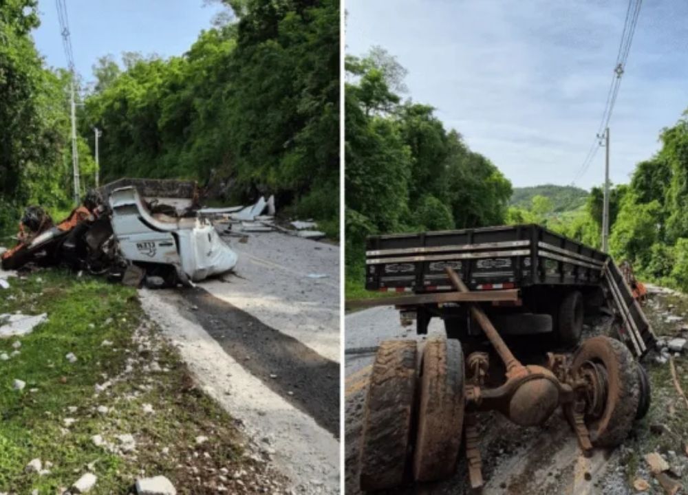 Motorista morre após caminhão colidir em paredão de pedras em SC