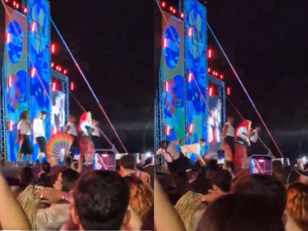 Palco de Gloria Groove cede durante show e dois dançarinos caem em buraco em M