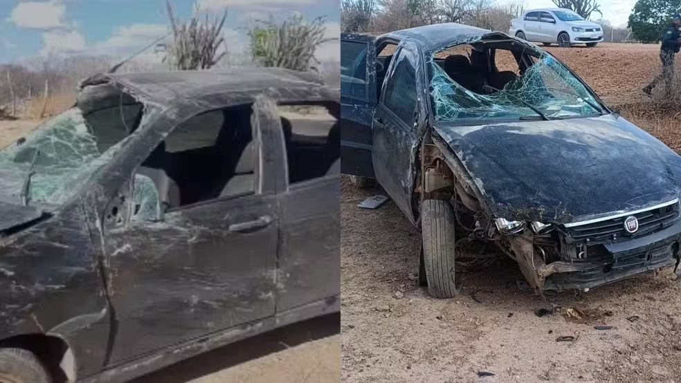 Quatro pessoas ficam feridas após carro sair da pista e capotar no Sul do Piauí