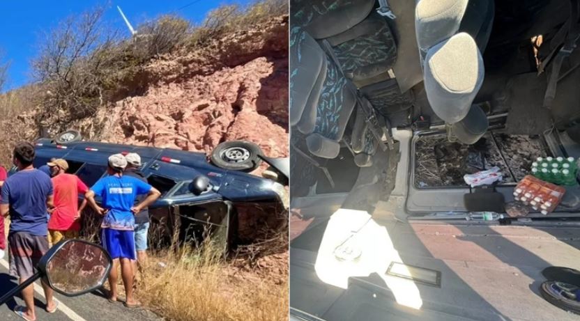 Van com cerca de 10 passageiros tomba na PI-142 em Simões e deixa feridos