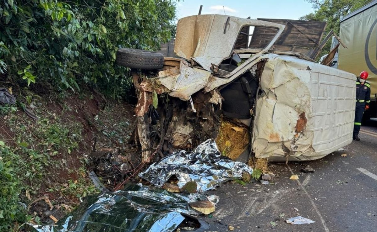 Van e caminhão batem de frente e acidente deixa dois mortos na PR-281 em Realeza