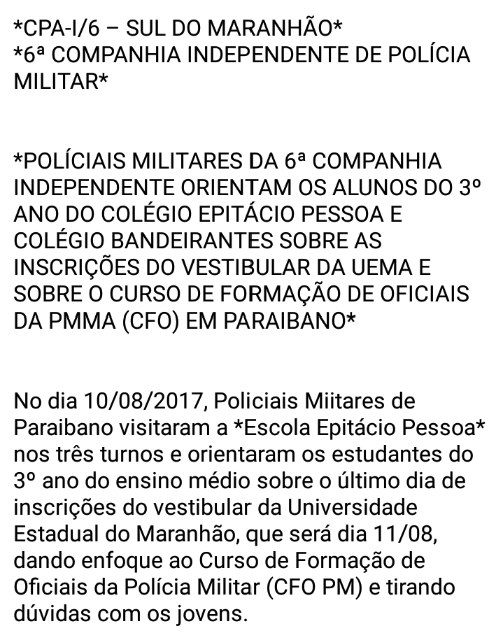 Informativo Da Companhia Independente Da Policia Miliar Graus