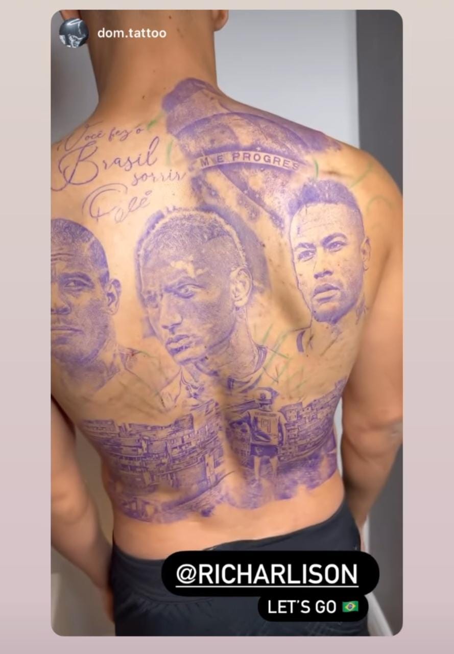 Richarlison mostra nova tatuagem com rosto de Neymar, Ronaldo e