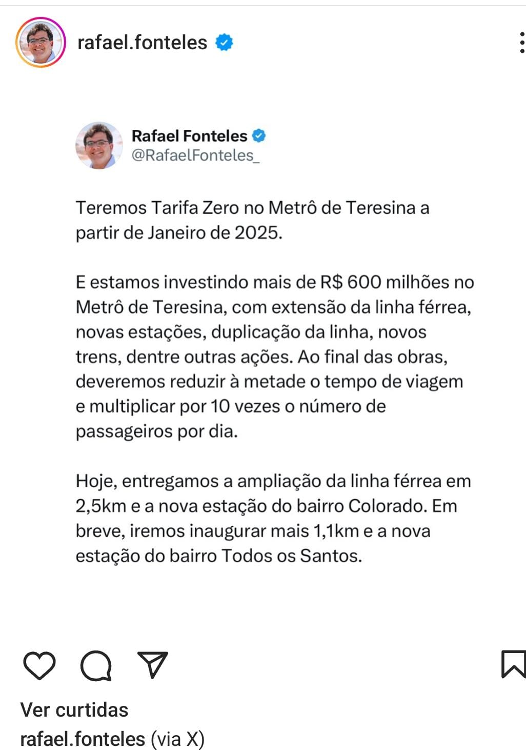 Governador Rafael Fonteles anuncia Tarifa Zero para Metrô de Teresina -  180graus - O Maior Portal do Piauí