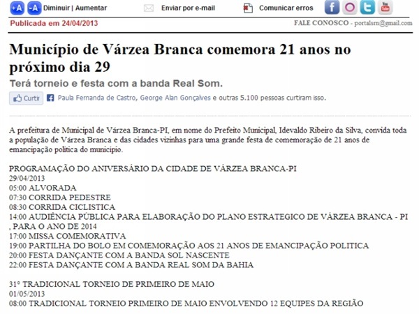 Prefeito de Várzea Branca anuncia festas mesmo com município em estado
