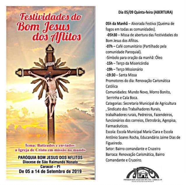 Paróquia divulga programação de abertura de festividades do Bom Jesus dos  Aflitos em Caracol - 180graus - O Maior Portal do Piauí