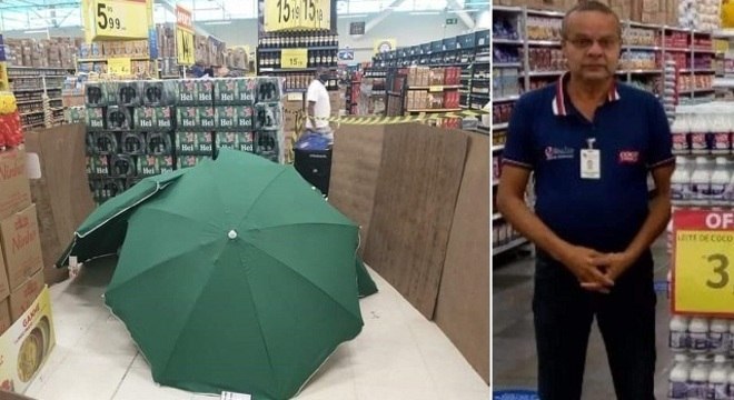 Funcionário morto é coberto com guarda-sol para mercado não fechar