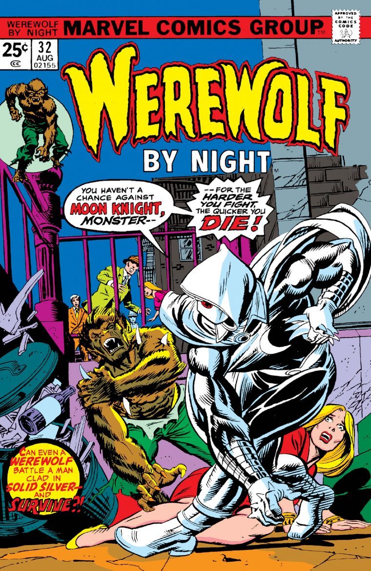 Capa de Werewolf By Night #32, HQ de estreia do Cavaleiro da Lua