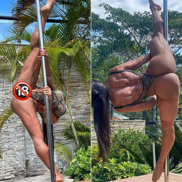 De maiô fio dental, Gracyanne arregaça tudo no pole dance e mostra virilhas